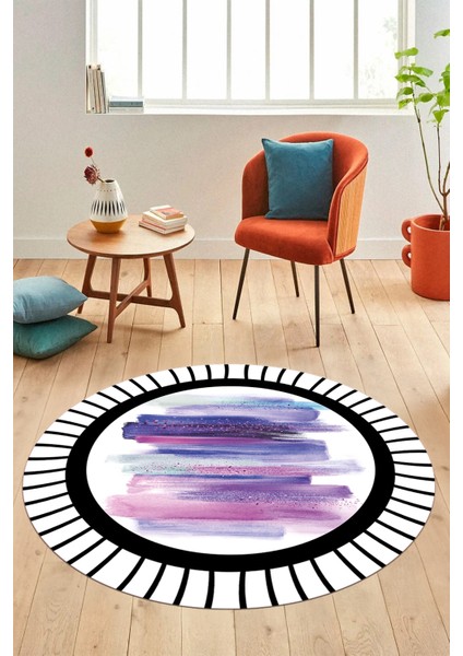 Renkli Modern Desenli Dijital Kaymaz Yıkanabilir Yuvarlak Mutfak Salon Halısı Y-Modern-22-Mor fiyatları