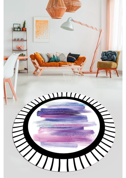 Renkli Modern Desenli Dijital Kaymaz Yıkanabilir Yuvarlak Mutfak Salon Halısı Y-Modern-22-Mor modelleri