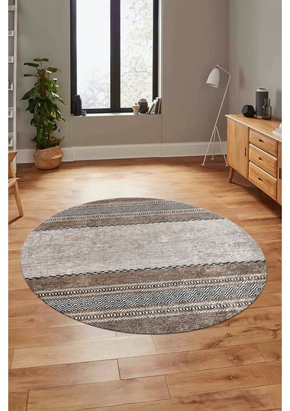 Kilim Desen Özel Tasarım Kaymaz Yıkanabilir Yuvarlak Mutfak Salon Halısı Y-Modern-83-Kahve fiyatları