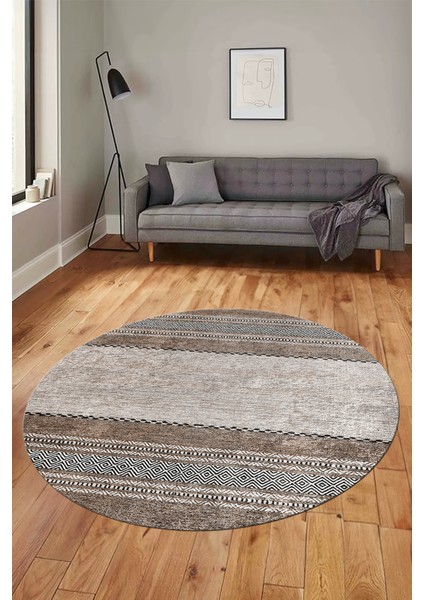 Kilim Desen Özel Tasarım Kaymaz Yıkanabilir Yuvarlak Mutfak Salon Halısı Y-Modern-83-Kahve modelleri