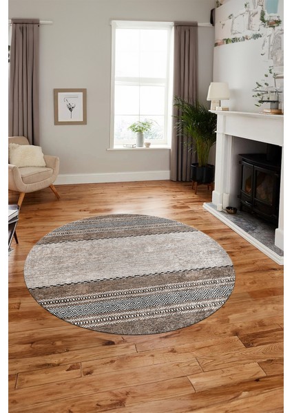 Kilim Desen Özel Tasarım Kaymaz Yıkanabilir Yuvarlak Mutfak Salon Halısı Y-Modern-83-Kahve fırsatları