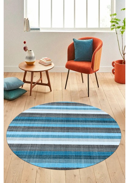 Modern Kilim Desen Dijital Kaymaz Yıkanabilir Yuvarlak Mutfak Salon Halısı Y-Modern-25-Mavi fiyatları