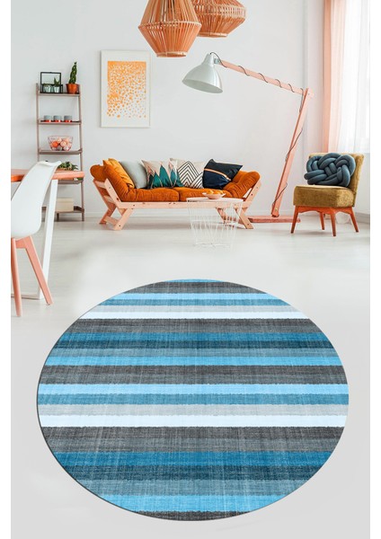 Modern Kilim Desen Dijital Kaymaz Yıkanabilir Yuvarlak Mutfak Salon Halısı Y-Modern-25-Mavi modelleri