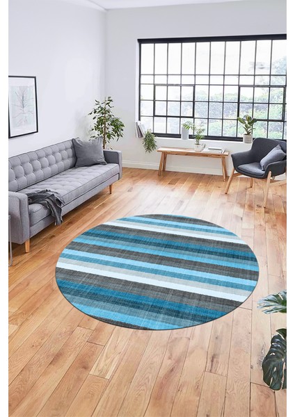 Modern Kilim Desen Dijital Kaymaz Yıkanabilir Yuvarlak Mutfak Salon Halısı Y-Modern-25-Mavi fırsatları