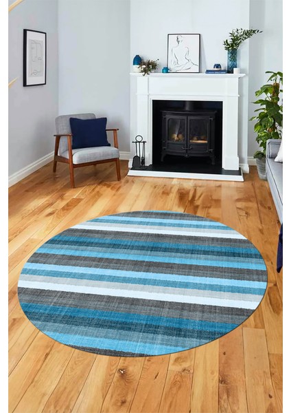 Modern Kilim Desen Dijital Kaymaz Yıkanabilir Yuvarlak Mutfak Salon Halısı Y-Modern-25-Mavi indirimleri