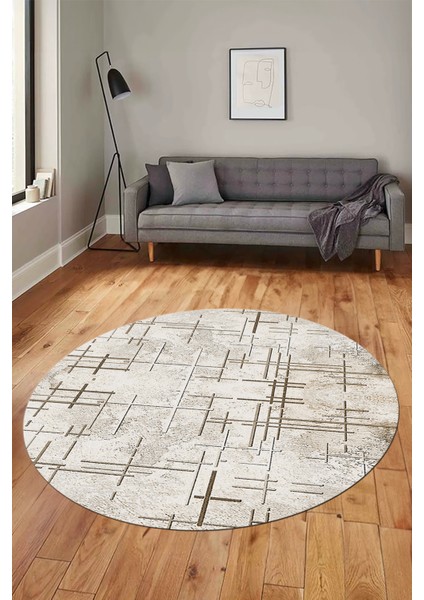 Sade Desen Modern Dijital Kaymaz Yıkanabilir Yuvarlak Mutfak Salon Halısı Y-Modern-89-Krem modelleri