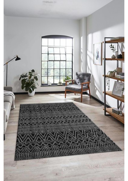 Kilim Desen Özel Tasarım Dijital Kaymaz Yıkanabilir Yolluk Mutfak Salon Halısı Modern-86-Antrasit