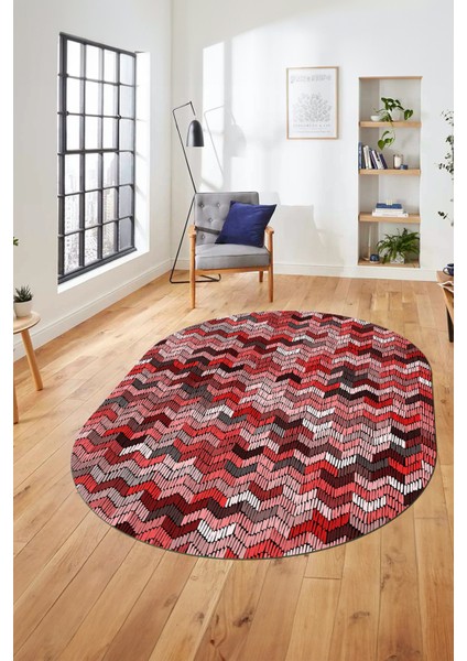 Baskılı Kaymaz Taban Yıkanabilir Renkli Modern Yolluk Mutfak Oval Salon Halısı O-Modern-02-Pembe