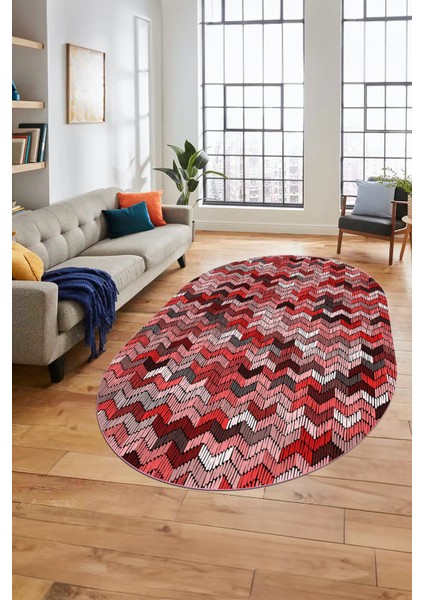 Baskılı Kaymaz Taban Yıkanabilir Renkli Modern Yolluk Mutfak Oval Salon Halısı O-Modern-02-Pembe indirimleri