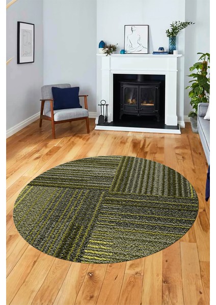 3D Modern Kilim Desen Dijital Kaymaz Yıkanabilir Yuvarlak Mutfak Salon Halısı Y-Modern-34-Yeşil