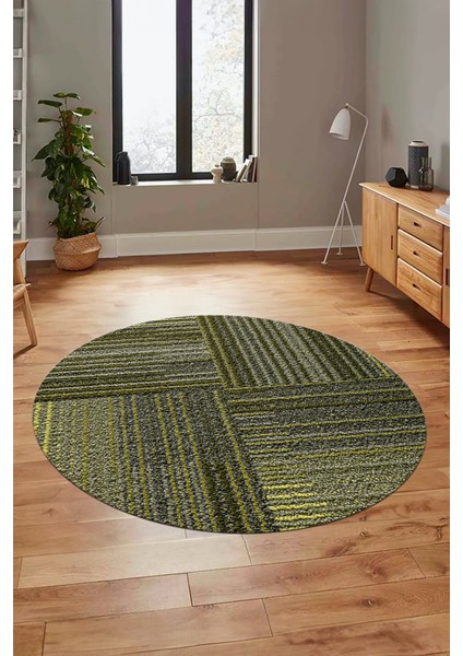 3D Modern Kilim Desen Dijital Kaymaz Yıkanabilir Yuvarlak Mutfak Salon Halısı Y-Modern-34-Yeşil