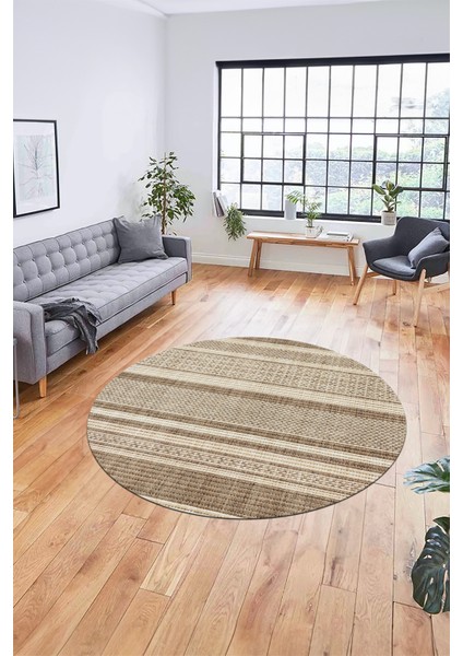Modern Kilim Desen Dijital Kaymaz Yıkanabilir Yuvarlak Mutfak Salon Halısı Y-Modern-36-Krem modelleri