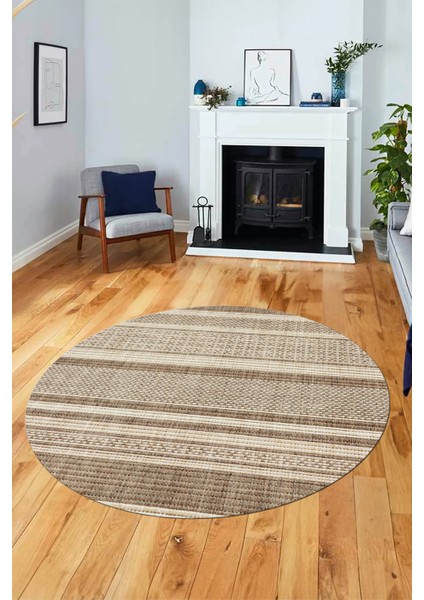 Modern Kilim Desen Dijital Kaymaz Yıkanabilir Yuvarlak Mutfak Salon Halısı Y-Modern-36-Krem fırsatları