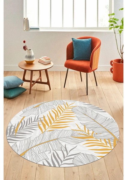 Yapraklı Baskılı Kaymaz Taban Yıkanabilir Modern Yuvarlak Salon Halısı Y-Modern-98-Gri indirimleri