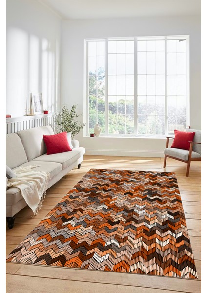 Dijital Baskılı Kaymaz Taban Yıkanabilir Renkli Modern Yolluk Mutfak Salon Halısı Modern-02-Kahve modelleri