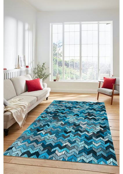 Dijital Baskılı Kaymaz Taban Yıkanabilir Renkli Modern Yolluk Mutfak Salon Halısı Modern-02-Mavi modelleri