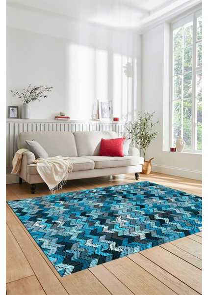 Dijital Baskılı Kaymaz Taban Yıkanabilir Renkli Modern Yolluk Mutfak Salon Halısı Modern-02-Mavi fırsatları