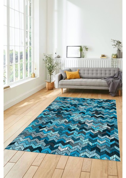 Dijital Baskılı Kaymaz Taban Yıkanabilir Renkli Modern Yolluk Mutfak Salon Halısı Modern-02-Mavi indirimleri