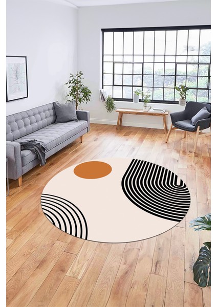 Baskılı Kaymaz Yıkanabilir Yuvarlak Mutfak Halısı Salon Halısı Y-Modern-52-Turuncu fiyatları