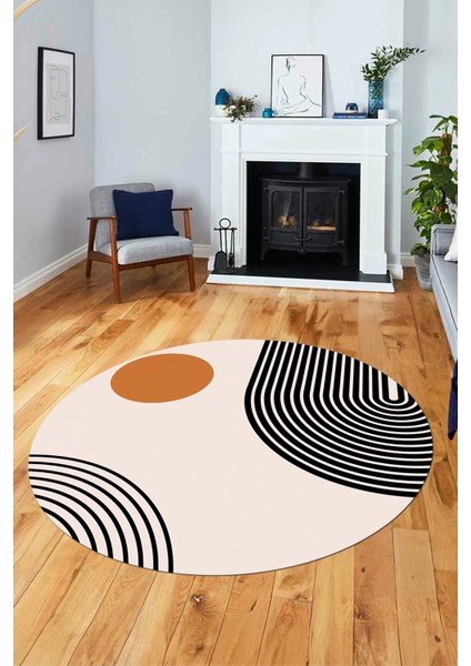 Baskılı Kaymaz Yıkanabilir Yuvarlak Mutfak Halısı Salon Halısı Y-Modern-52-Turuncu modelleri