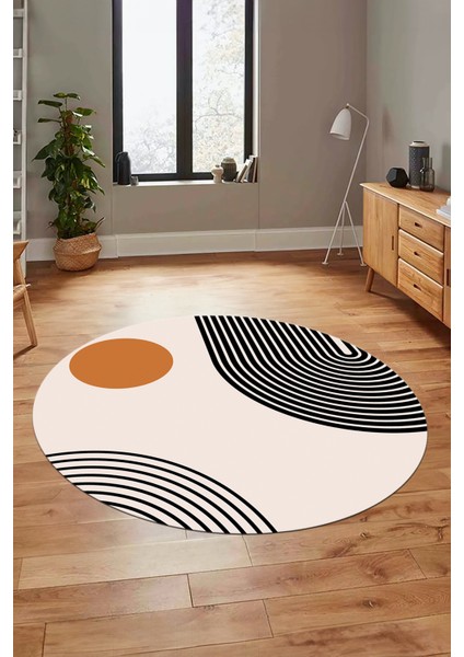 Baskılı Kaymaz Yıkanabilir Yuvarlak Mutfak Halısı Salon Halısı Y-Modern-52-Turuncu fırsatları