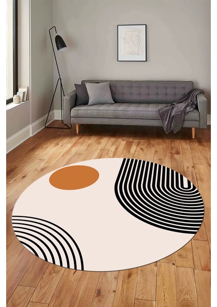 Baskılı Kaymaz Yıkanabilir Yuvarlak Mutfak Halısı Salon Halısı Y-Modern-52-Turuncu indirimleri