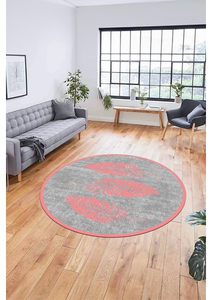 Baskılı Kaymaz Yıkanabilir Modern Yaprak Desen Yuvarlak Mutfak Salon Halısı Y-Modern-41-Pembe modelleri