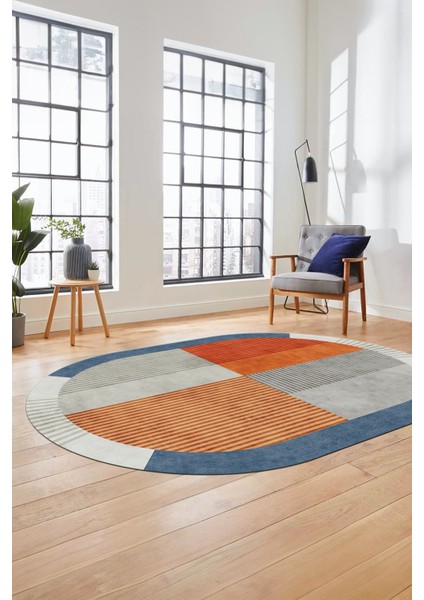 Baskılı Kaymaz Taban Yıkanabilir Modern Şık Oval Yolluk Mutfak Salon Halısı O-MODERN-107-RENKLİ modelleri
