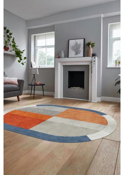 Baskılı Kaymaz Taban Yıkanabilir Modern Şık Oval Yolluk Mutfak Salon Halısı O-MODERN-107-RENKLİ indirimleri