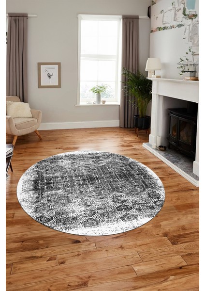 Baskılı Kaymaz Taban Yıkanabilir Sade Modern Mutfak Yuvarlak Salon Halısı Y-Modern-04-Beyaz