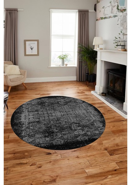 Baskılı Kaymaz Taban Yıkanabilir Sade Modern Mutfak Yuvarlak Salon Halısı Y-Modern-04-Gri