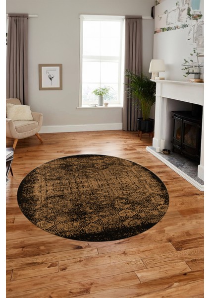 Baskılı Kaymaz Taban Yıkanabilir Sade Modern Mutfak Yuvarlak Salon Halısı Y-Modern-04-Kahve