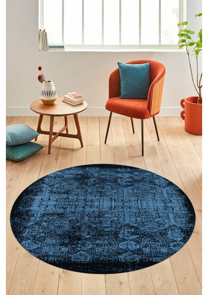 Baskılı Kaymaz Taban Yıkanabilir Sade Modern Mutfak Yuvarlak Salon Halısı Y-Modern-04-Mavi modelleri
