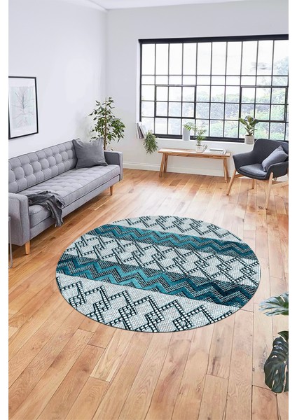 Baskılı Kaymaz Yıkanabilir Şık Yuvarlak Mutfak Halısı Salon Halısı Y-Modern-56-Mavi fiyatları