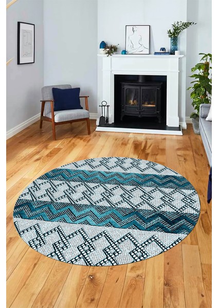 Baskılı Kaymaz Yıkanabilir Şık Yuvarlak Mutfak Halısı Salon Halısı Y-Modern-56-Mavi modelleri