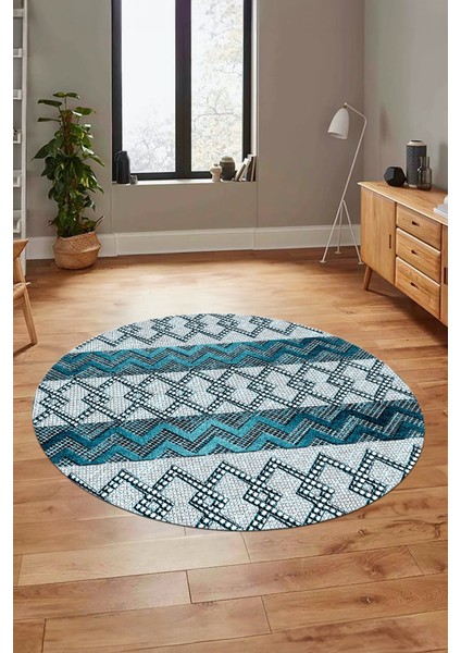 Baskılı Kaymaz Yıkanabilir Şık Yuvarlak Mutfak Halısı Salon Halısı Y-Modern-56-Mavi fırsatları