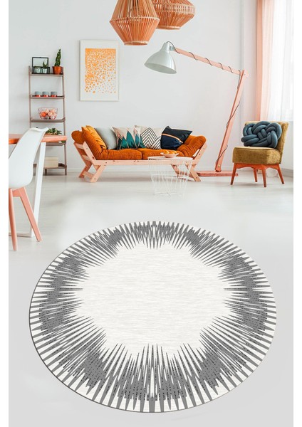 Baskılı Kaymaz Yıkanabilir Modern Sade Desen Yuvarlak Salon Halısı Y-Modern-48-Gri