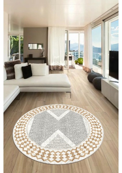 Baskılı Ince Kaymaz Taban Yıkanabilir Modern Mutfak Yuvarlak Salon Halısı Y-Modern-07-Kahve fiyatları