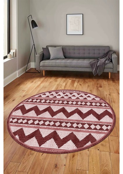 Kilim Desen Baskılı Kaymaz Taban Yıkanabilir Modern Yuvarlak Salon Halısı Y-MODERN-105-BORDO fiyatları