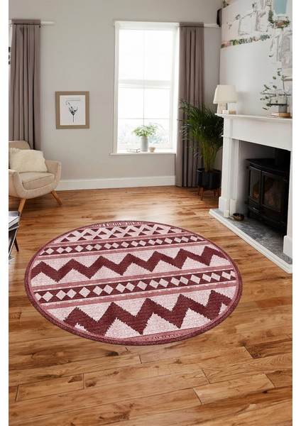 Kilim Desen Baskılı Kaymaz Taban Yıkanabilir Modern Yuvarlak Salon Halısı Y-MODERN-105-BORDO modelleri