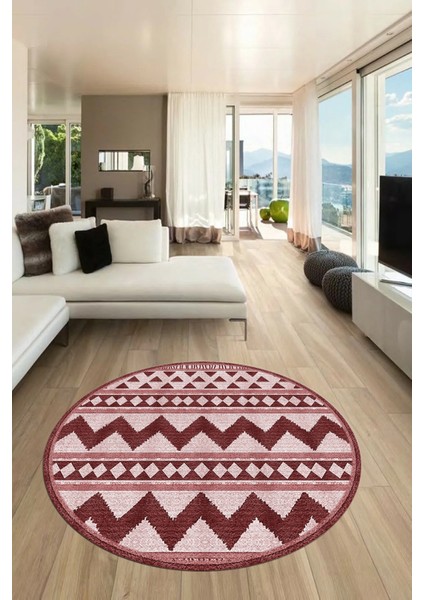 Kilim Desen Baskılı Kaymaz Taban Yıkanabilir Modern Yuvarlak Salon Halısı Y-MODERN-105-BORDO fırsatları