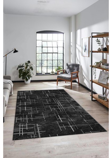 Sade Desen Modern Dijital Kaymaz Yıkanabilir Yolluk Mutfak Salon Halısı Modern-89-Siyah fiyatları