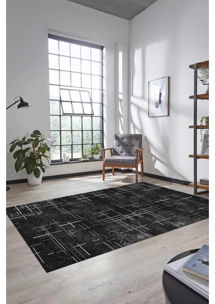 Sade Desen Modern Dijital Kaymaz Yıkanabilir Yolluk Mutfak Salon Halısı Modern-89-Siyah modelleri
