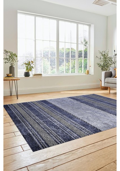 Kilim Desen Özel Tasarım Dijital Kaymaz Yıkanabilir Yolluk Mutfak Salon Halısı Modern-83-Mavi