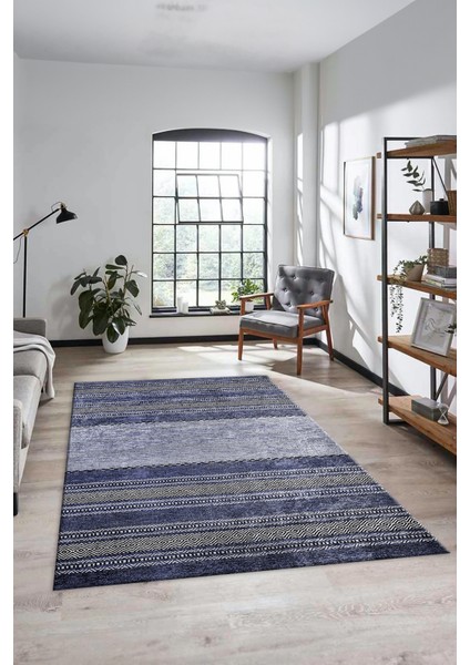 Kilim Desen Özel Tasarım Dijital Kaymaz Yıkanabilir Yolluk Mutfak Salon Halısı Modern-83-Mavi