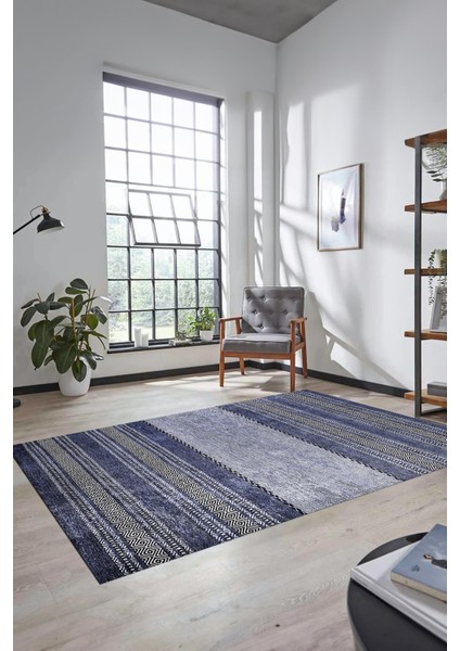 Kilim Desen Özel Tasarım Dijital Kaymaz Yıkanabilir Yolluk Mutfak Salon Halısı Modern-83-Mavi