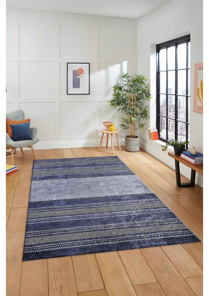 Kilim Desen Özel Tasarım Dijital Kaymaz Yıkanabilir Yolluk Mutfak Salon Halısı Modern-83-Mavi