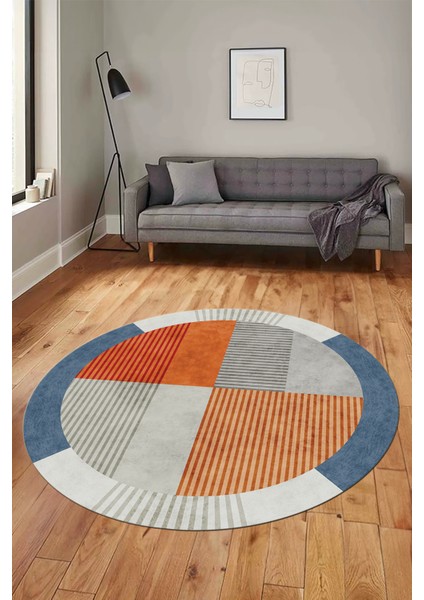 Baskılı Kaymaz Taban Yıkanabilir Modern Şık Yuvarlak Mutfak Salon Halısı Y-MODERN-107-RENKLİ