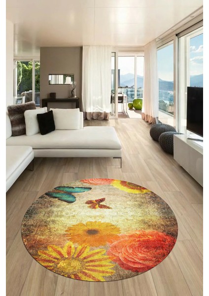Baskılı Kaymaz Taban Yıkanabilir Modern Yuvarlak Mutfak Salon Halısı Y-MODERN-109-RENKLİ modelleri