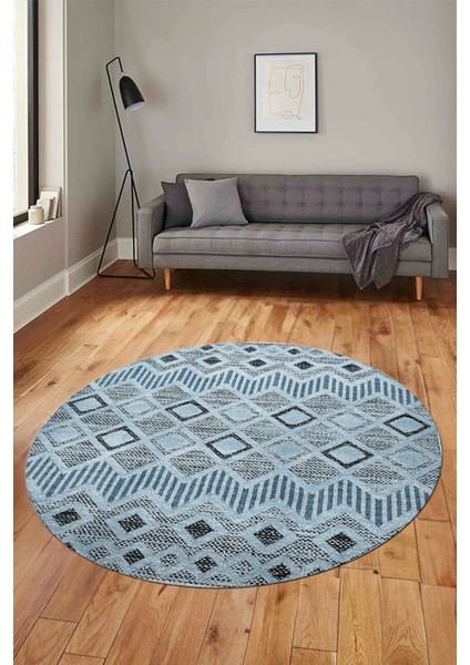 Baskılı Kaymaz Yıkanabilir Şık Kilim Desen Yuvarlak Mutfak Halısı Salon Halısı Y-Modern-67-Mavi fırsatları